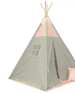Detský stan Teepee sivo-ružový/hviezdy