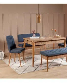 Jedálenský set s rozkladacím stolom a lavicami, ľan