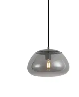 Retro závesná lampa kovovo sivá s dymovým sklom - Giselle