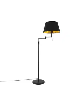 Stojaca lampa čierna s čiernym tienidlom a nastaviteľným ramenom - Ladas Deluxe