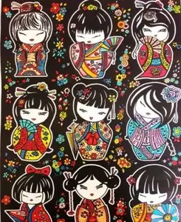 Colorvelvet zamatový obrázok Kokeshi A4