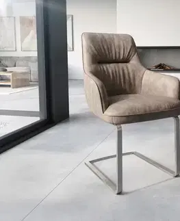 DELIFE Jedálenská stolička Zelia-Flex s opierkami mikrovlákno taupe vintage jedálenská stolička plochá nerezová oceľ vrecková pružina