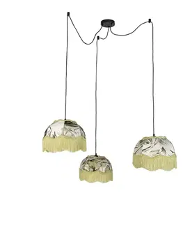 Závesná lampa čierna s tienidlom s listami a bielym interiérom 31,5 3-Lights - Cava