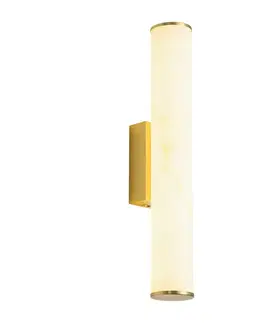 Nástenná lampa Japandi mosadzná a alabastrová vrátane 3-stupňovej stmievateľnej LED - Josephine