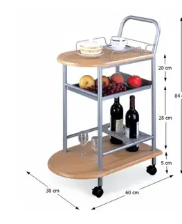KONDELA Lima servírovací stolík na kolieskach buk / strieborná
