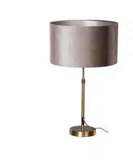 Stolová lampa bronzová s tienidlom z tmavosivej zamatovej látky 35 cm - Parte