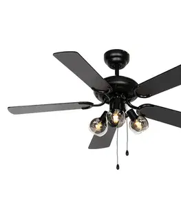 Stropný ventilátor čierny s drevenou potlačou 107,5 cm 3-svetlá s ťahovým spínačom - Mistral Vidro