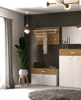 NABBI Bristol CP vešiaková stena biela / dub artisan