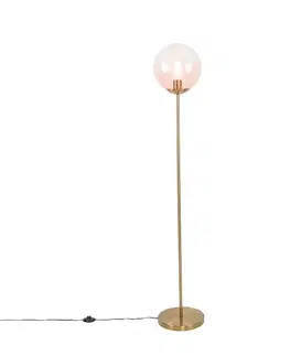 Stojaca lampa v štýle Art Deco mosadz s ružovým sklom - Pallon