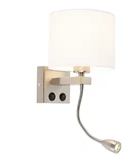 Moderná nástenná lampa oceľ s bielym tienidlom - Brescia