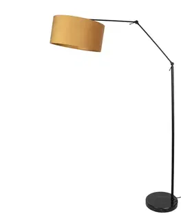 Stojacia lampa čierna nastaviteľná so žltým tienidlom a zlatým interiérom 50cm - Editor