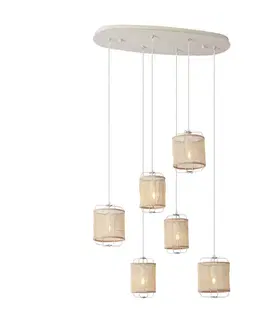 Japandi závesná lampa béžová s látkovými tienidlami 6-svetiel - Yente