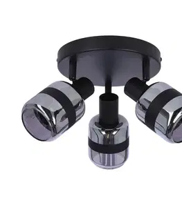 Stropná lampa Yuki, matná čierna, 3x15W, E14, dymové tienidlo
