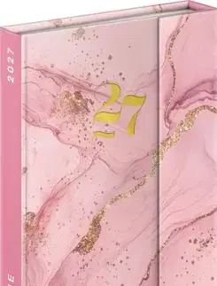 NOTIQUE Týždenný magnetický diár Ružový mramor 2027, 11 x 16 cm