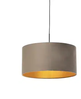 Závesné svietidlo s tienidlom z taupe zamatu so zlatom 50 cm - Combi