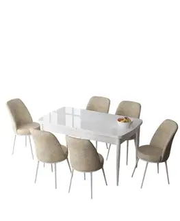 Extendable Dining Table & Chairs Set (7 Pieces) Zen - White, Cream