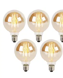 Sada 5 stmievateľných LED žiaroviek E27 s 3-stupňovým stmievaním G95 zlaté sklo 5W 380lm 2200K
