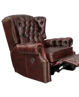 Elektrické polohovacie kreslo Chesterfield Stunning z pravej hovädzej kože Red