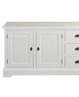 Dekoria Komoda Brighton 3 zásuvky + 2 dverí white, 140 cmx48 cmx80 cm