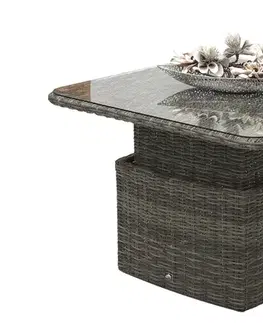DEOKORK Ratanový stôl výsuvný jedálenský/odkladací 100 x 100 cm BORNEO LUXURY (sivá)