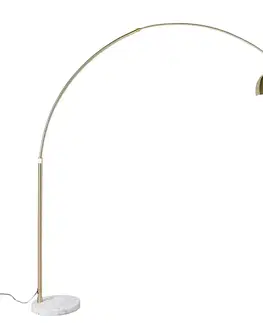 Mosadzná oblúková lampa s nastaviteľnou podstavou z bieleho mramoru - XXL