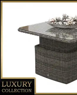 DEOKORK Ratanový stôl výsuvný jedálenský/odkladací 100 x 100 cm BORNEO LUXURY (sivá)