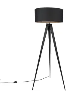 Moderná stojaca lampa čierna s čiernym tienidlom - Ilse
