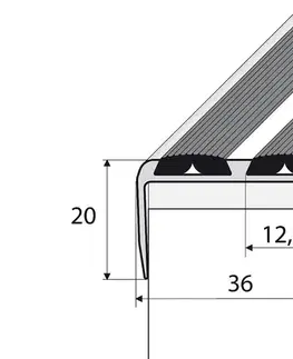 Schodový profil 36 x 20 mm s protišmykovými gumami (skrutkovací) Stříbro E01
