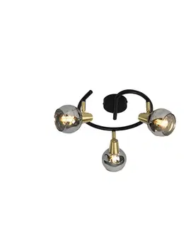Stropná lampa čierna 44,5 cm s dymovým sklom 3-svetlo - Vidro