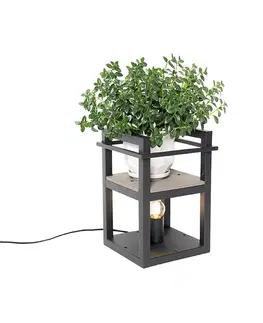 Priemyselná stolná lampa čierna s drevom - Cage Rack