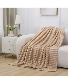 KONDELA Orvin plyšová pruhovaná deka 150x220 cm hnedosivá (taupe)