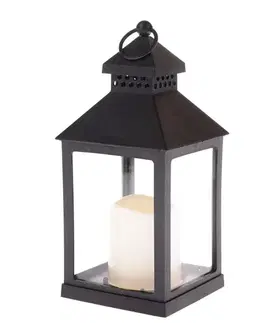 Lampáš s LED sviečkou Vintage čierna, 10 x 20 x 10 cm, teplá biela, plast