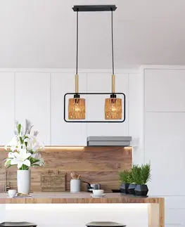 Závesná lampa Crown, čierna, 2x40W, E27, béžové tienidlo