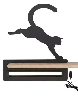 Nástenná policová LED lampa Cat Kids čierna