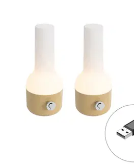 Sada 2 stolových lamp pre exteriér zlatá s bielou vrátane nabíjateľného LED - Haard