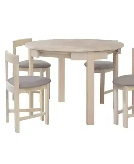 KONDELA Domio 1+4 jedálenský set biela vzor drevo / sivobéžová