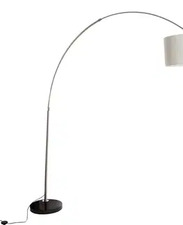 Oceľová oblúková lampa s bielym látkovým tienidlom 50 cm - XXL