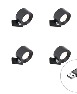 Sada 4 moderných nástenných a stropných svietidiel čierna vrátane LED nabíjateľných - Bright