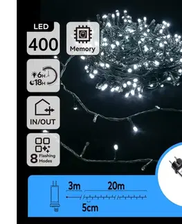  B.V.  - LED vonkajší vianočný reťaz 400xLED/8 funkcií 23m IP44 studená biela B103031OR