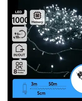  B.V.  - LED Vonkajší vianočný reťaz 1000xLED/8 funkcií 53m IP44 studená biela B103031OU