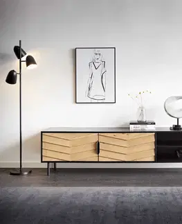 DELIFE TV stolík Muvi 200 cm dub prírodná mango čierny kov čierny 2 dvierka 2 priehradky