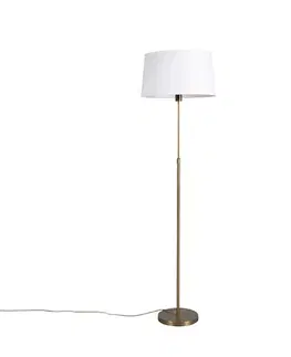 Stojaca lampa bronzová s ľanovým tienidlom bielym 45 cm nastaviteľná - Parte