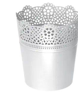 PROSPERPLAST - Obal na kvetináč LACE 16cm biely, umelá hmota