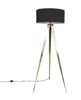 Moderná stojaca lampa mosadz s čiernym tienidlom - Ilse