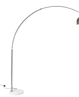 Oceľová oblúková stojaca lampa s bielym mramorovým podstavcom s oceľovým tienidlom - Arc XXL