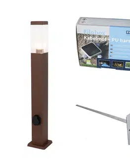 Vonkajšia lampa hrdzavohnedá 80 cm so zásuvkou IP44 - Malios