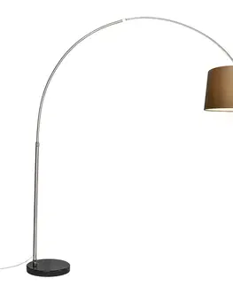 Oceľová oblúková lampa s hnedým textilným tienidlom 45 cm - XXL