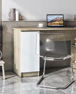 NABBI Alsen rohový pc stolík dub sonoma / biela
