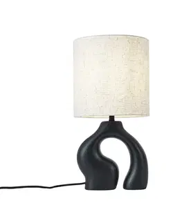 Japandi stolná lampa čierna s ľanovým tienidlom - Dahlia