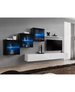 Obývacia stena Switch XIX Sklo +LED čierna/Biely